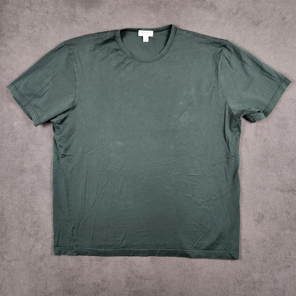 Sunspel Shirt Mens XL Forest Green Classic Cotton Crew Neck Tee Made in England